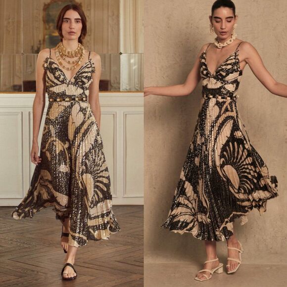 Johanna Ortiz Runway SS22 Espacio Sideral Midi Dress Sheer Caribe Ecru Black 4 - Picture 1 of 11